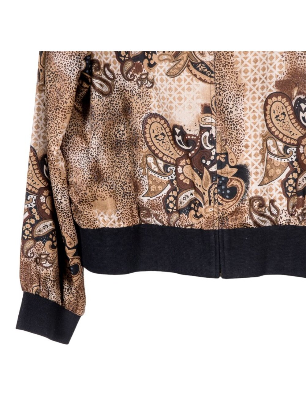 Paisley Silk Jacket L Womens VTG Leopard Print Brown Full Zipper Bomber Lined - Picture 3 of 6